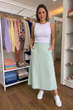 Saia Midi Verde Água 